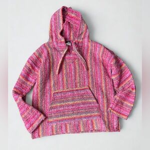 Pininos Baja Hoodie Multicolor Woven Pullover poncho youth XL 14–16 Mexico
